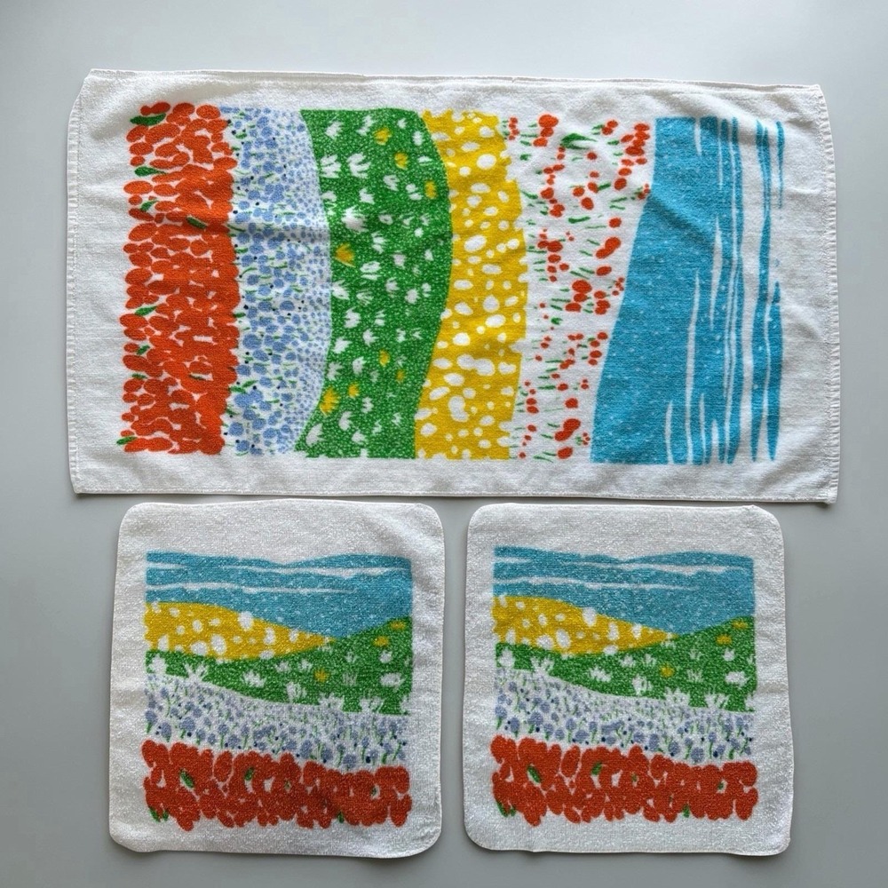 Set 3 Inger McCabe Elliott For Martex Spring Valley 1-Hand Towel 2-Face Towels